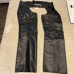 Hot Leathers Black Leather Motorcycle Riding Chaps Unisex Size 3XL Excellent